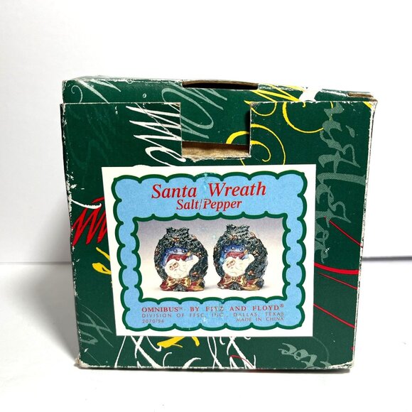 Santa Wreath Salt Pepper Shakers By Fitz And Floyd Omnibus Christmas Decor - Picture 9 of 12